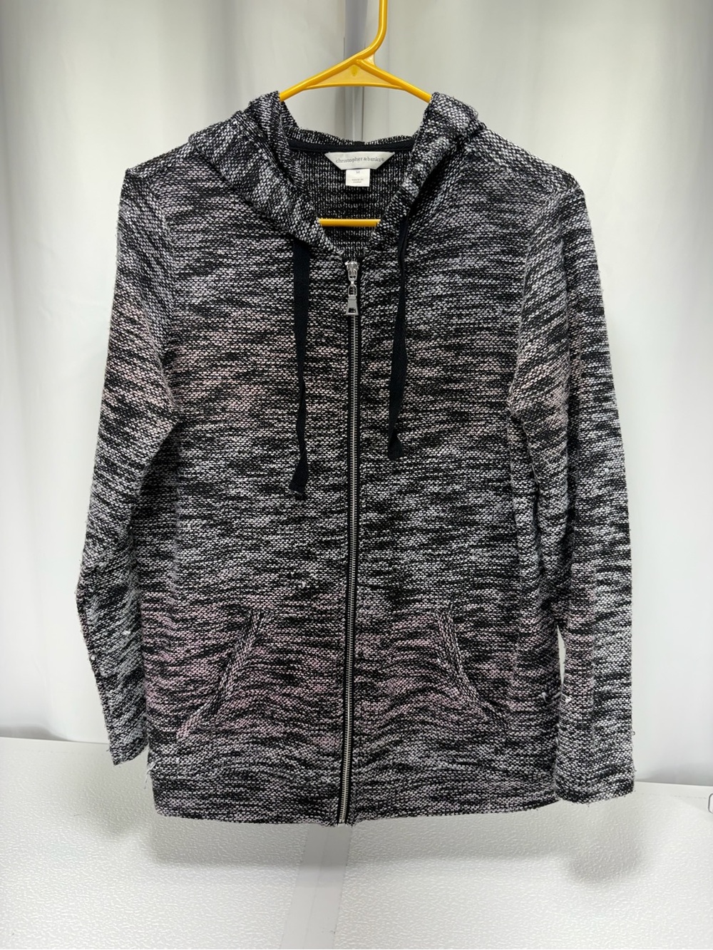Christopher & Banks Black and Gray Marled Zip Front Hoodie Jacket 4614
